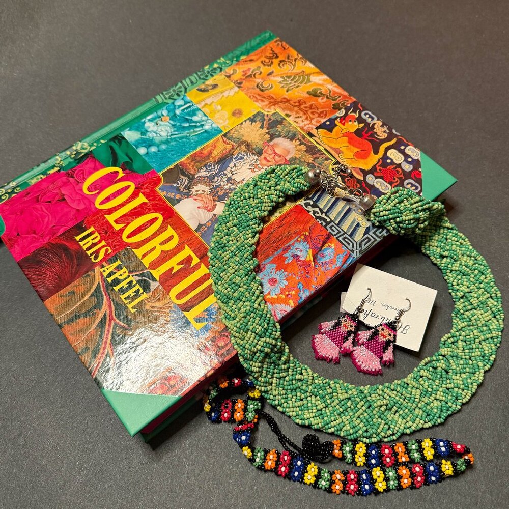 Vintage Beaded Jewelry Gift Set + Iris Apfel Colorful Book